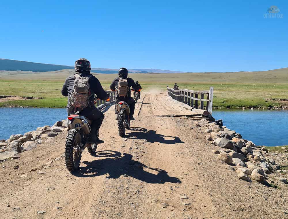 Mongolian KTM Off-Road Tours - Crossing a wooden bridge